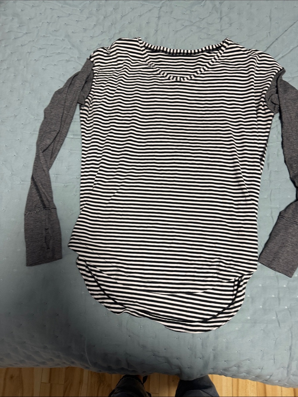 lululemon athletica Black & White Striped Long Sleeve Top with Gray Sleeves